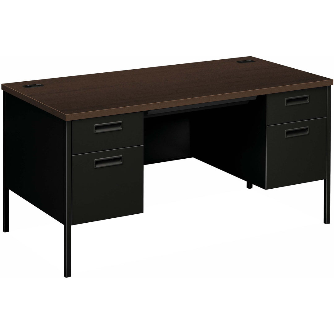 Image of HON® Metro Classic Series Double Pedestal Desk, Flush Panel, 60" X 30" X 29.5", Mocha/black