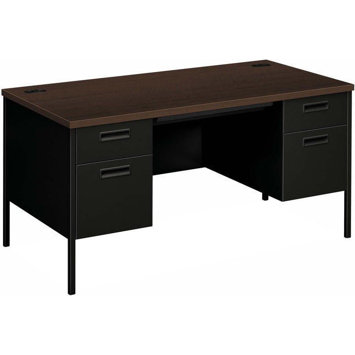 Image of HON® Metro Classic Series Double Pedestal Desk, Flush Panel, 60" X 30" X 29.5", Mocha/black