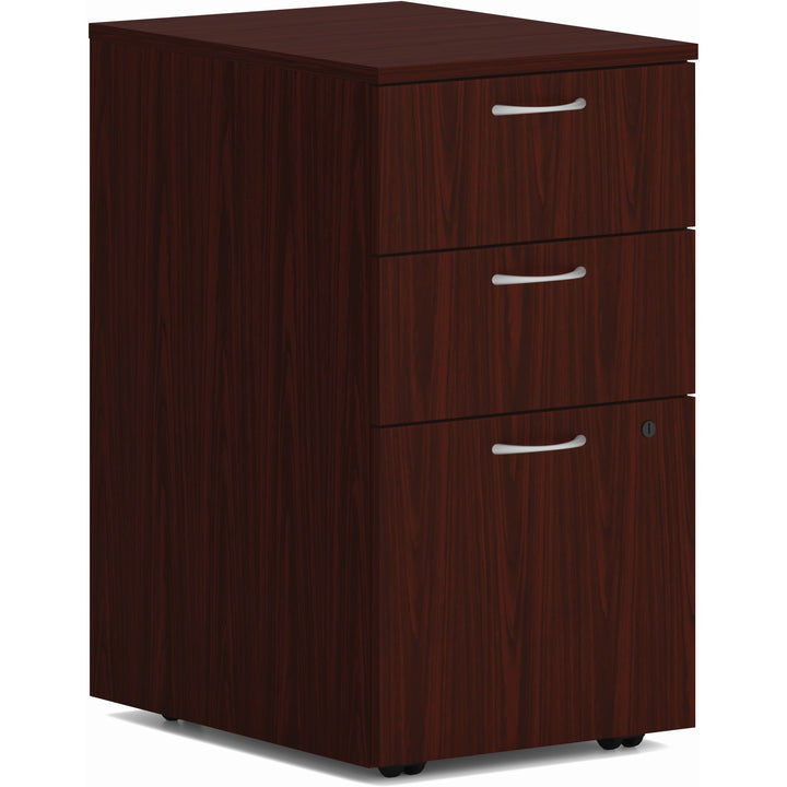Image of HON® Mod Mobile Pedestal, Left or Right, 3-Drawers: Box/Box/File, Legal/Letter, Traditional Mahogany, 15" x 20" x 28"