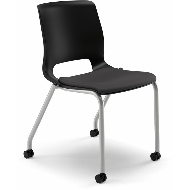 Image of HON® Motivate Four-Leg Stacking Chair, Supports 300 lb, 18.25" Seat Height, Onyx Fabric Seat, Black Back, Platinum Base, 2/Carton