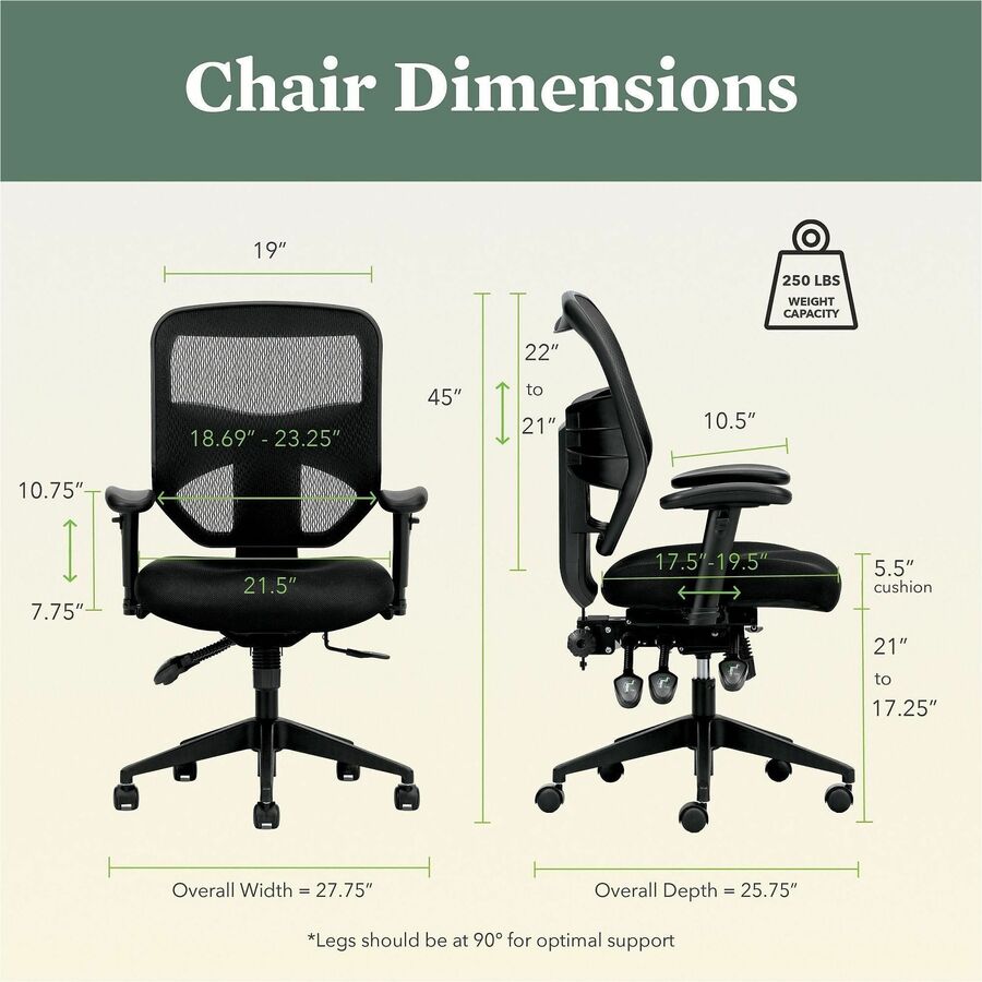Image of HON® Vl532 Mesh High-Back Task Chair, Supports Up To 250 Lb, 17" To 20.5" Seat Height, Black