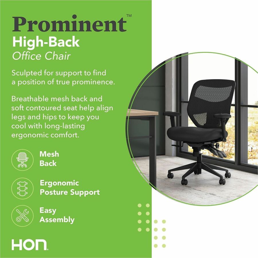 Image of HON® Vl532 Mesh High-Back Task Chair, Supports Up To 250 Lb, 17" To 20.5" Seat Height, Black
