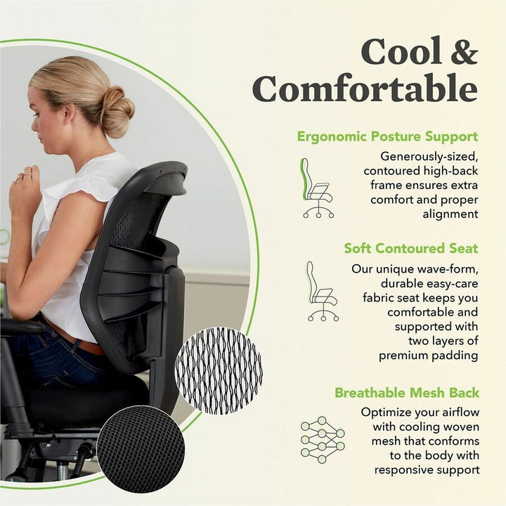 Image of HON® Vl532 Mesh High-Back Task Chair, Supports Up To 250 Lb, 17" To 20.5" Seat Height, Black