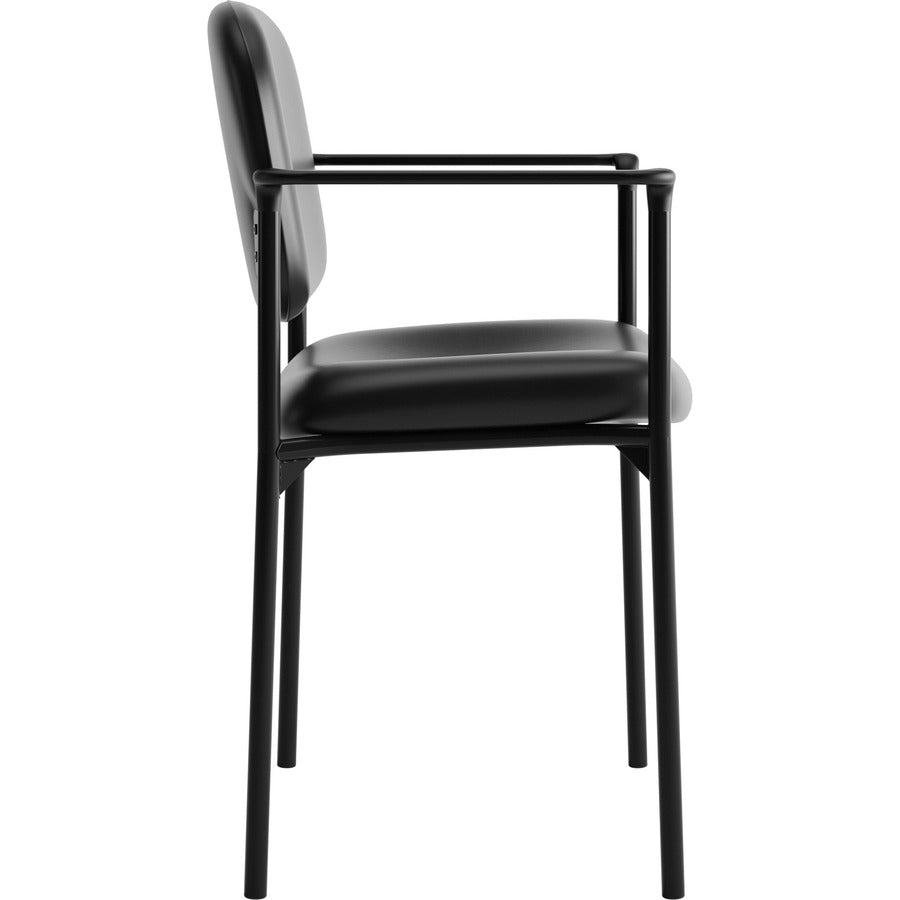 Image of HON® VL616 Stacking Guest Chair with Arms, Bonded Leather Upholstery, 23.25" x 21" x 32.75", Black Seat, Black Back, Black Base