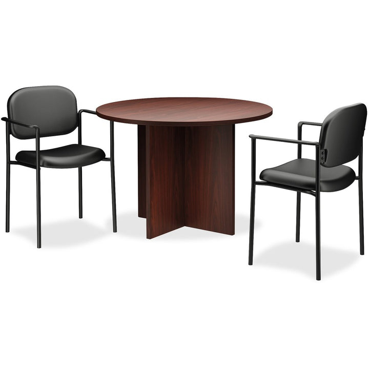 Image of HON® VL616 Stacking Guest Chair with Arms, Bonded Leather Upholstery, 23.25" x 21" x 32.75", Black Seat, Black Back, Black Base