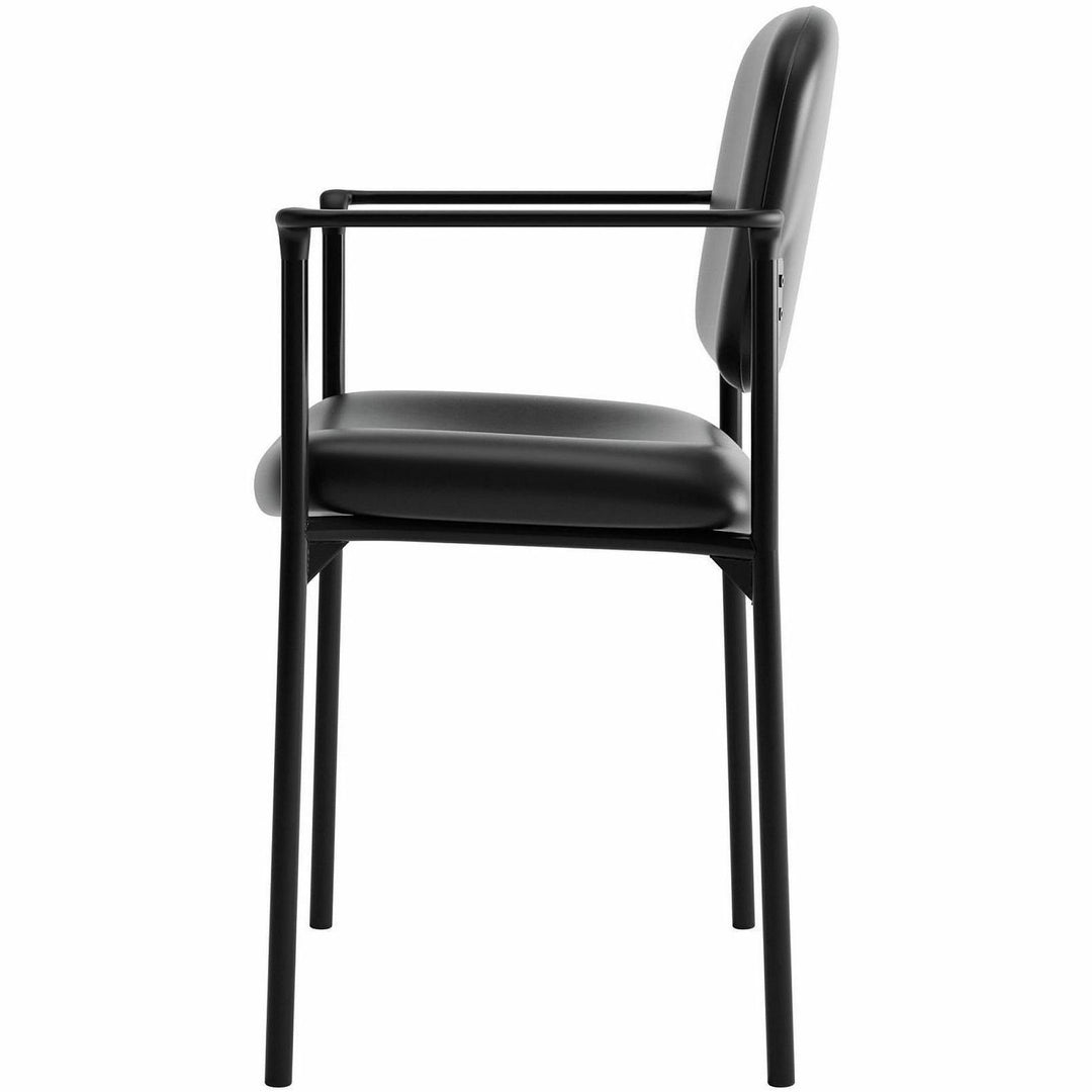 Image of HON® VL616 Stacking Guest Chair with Arms, Bonded Leather Upholstery, 23.25" x 21" x 32.75", Black Seat, Black Back, Black Base