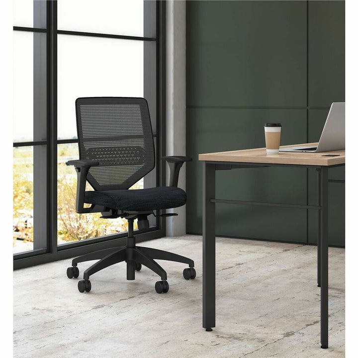 Image of HON® Solve Series Mesh Back Task Chair, Supports Up To 300 Lb, 16" To 22" Seat Height, Ink Seat, Black Back/base