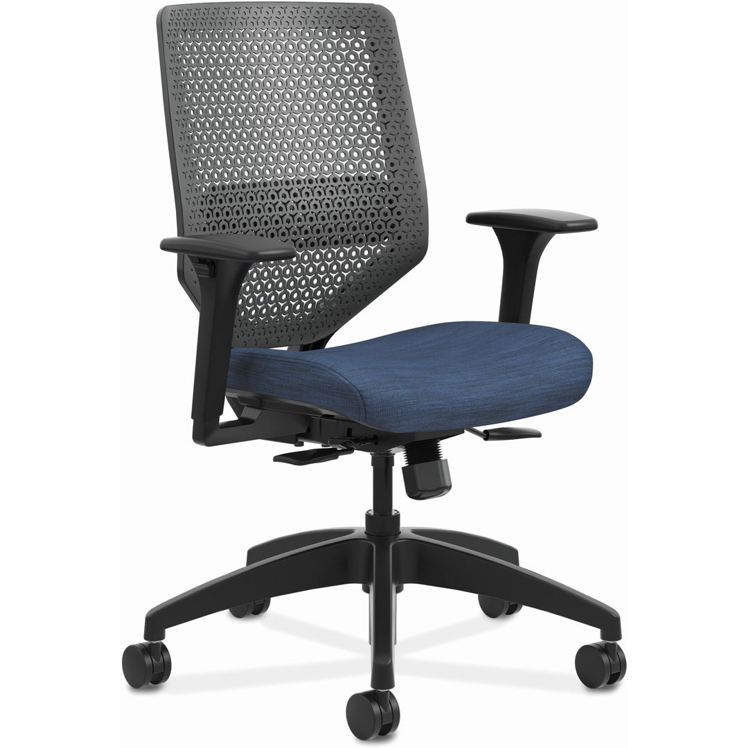 Image of HON® Solve Series Reactiv Back Task Chair, Supports Up To 300 Lb, 18" To 23" Seat Height, Midnight Seat, Charcoal Back, Black Base