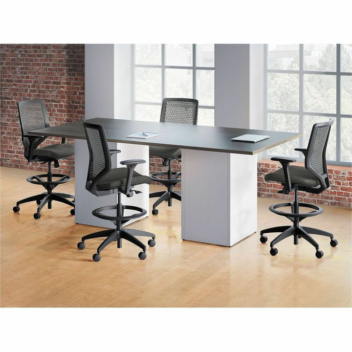 Image of HON® Solve Series Reactiv Back Task Stool, Supports Up To 300 Lb, 23" To 33" Seat Height, Ink Seat, Charcoal Back, Black Base