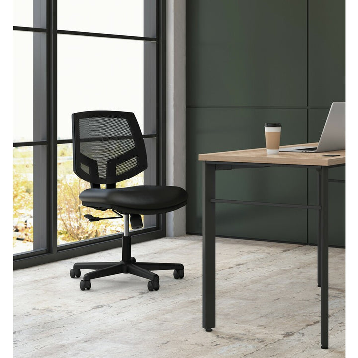 Image of HON® Volt Series Mesh Back Leather Task Chair, Supports Up To 250 Lb, 18.25" To 22" Seat Height, Black