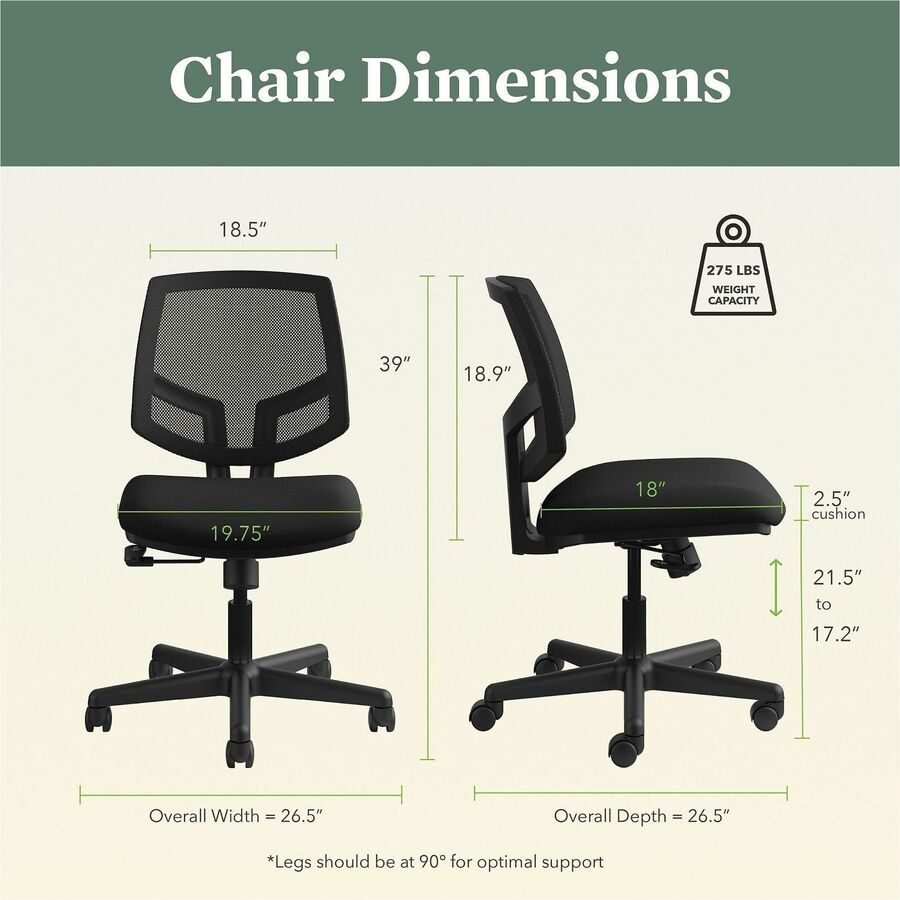 Image of HON® Volt Series Mesh Back Task Chair, Supports Up To 250 Lb, 18.25" To 22.38" Seat Height, Black