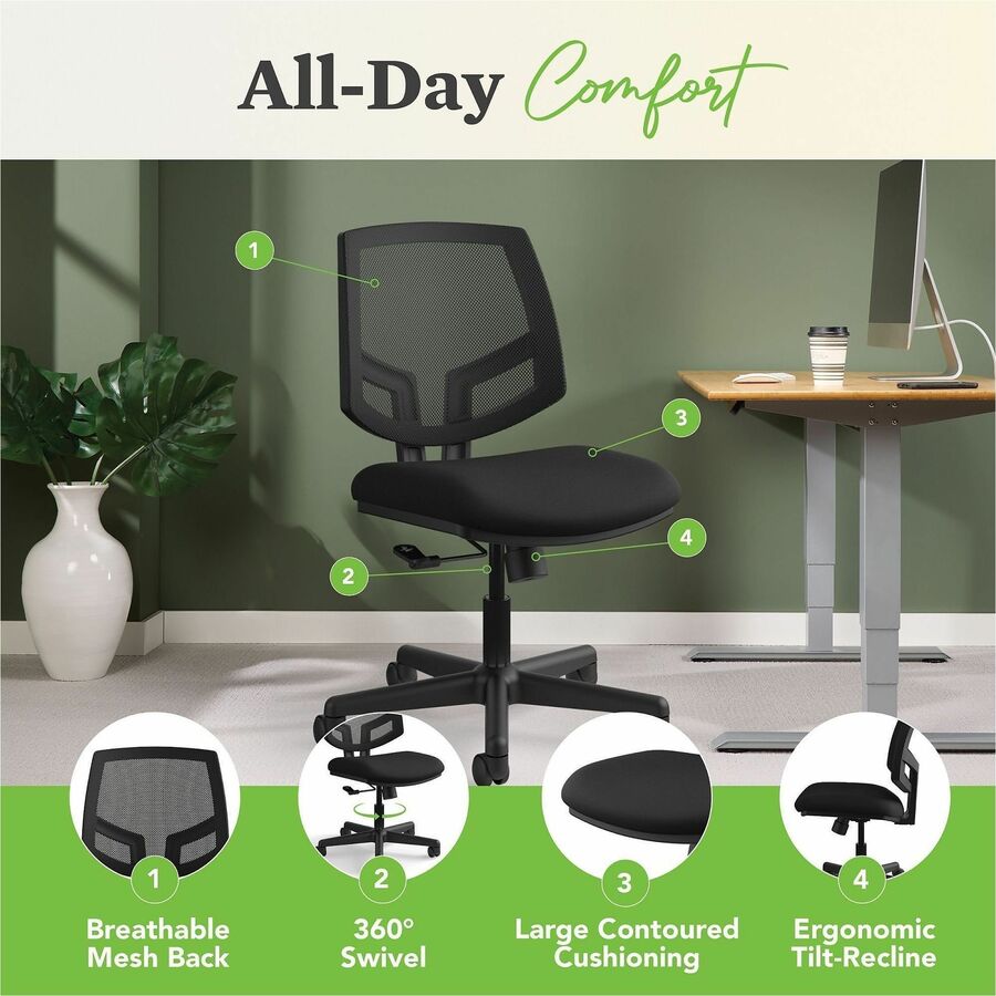 Image of HON® Volt Series Mesh Back Task Chair, Supports Up To 250 Lb, 18.25" To 22.38" Seat Height, Black