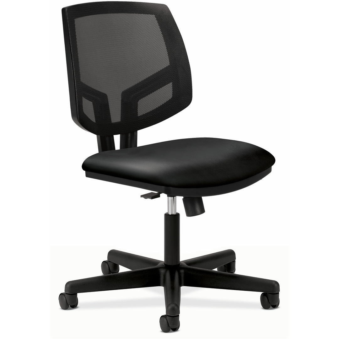 Image of HON® Volt Series Mesh Back Leather Task Chair With Synchro-Tilt, Supports Up To 250 Lb, 18.13" To 22.38" Seat Height, Black
