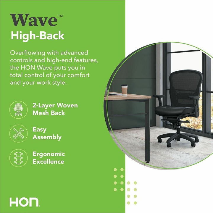 Image of HON® Wave Mesh High-Back Task Chair, Supports Up To 250 Lb, 19.25" To 22" Seat Height, Black