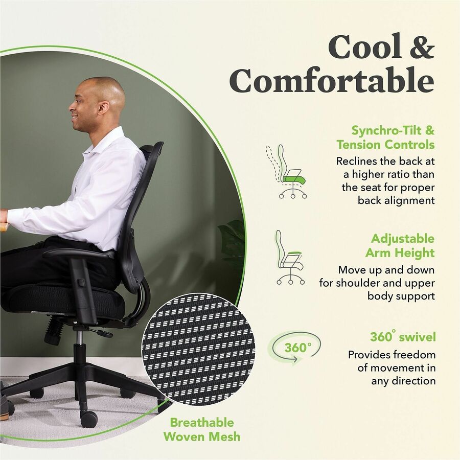 Image of HON® Vl702 Mesh High-Back Task Chair, Supports Up To 250 Lb, 18.5" To 23.5" Seat Height, Black