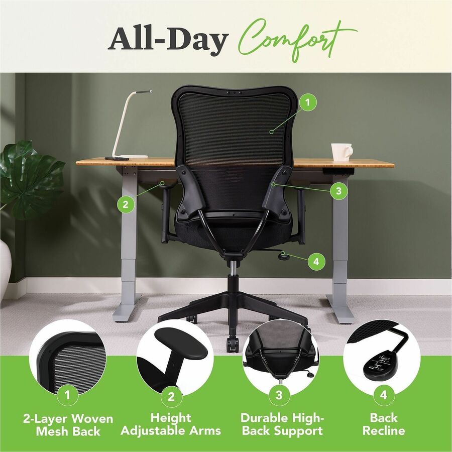 Image of HON® Vl702 Mesh High-Back Task Chair, Supports Up To 250 Lb, 18.5" To 23.5" Seat Height, Black