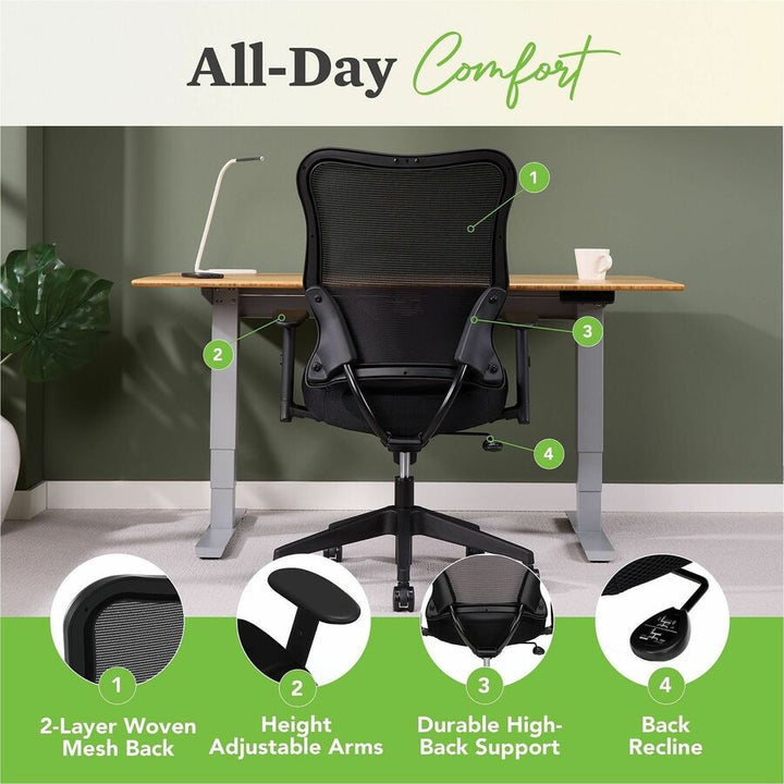 Image of HON® Vl702 Mesh High-Back Task Chair, Supports Up To 250 Lb, 18.5" To 23.5" Seat Height, Black