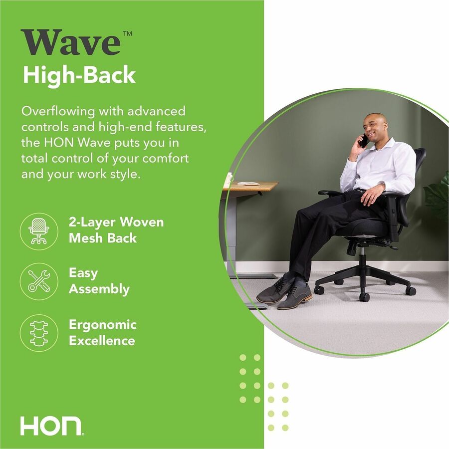 Image of HON® Vl702 Mesh High-Back Task Chair, Supports Up To 250 Lb, 18.5" To 23.5" Seat Height, Black