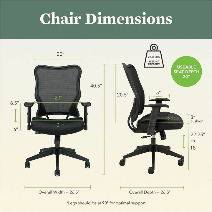 Image of HON® Vl702 Mesh High-Back Task Chair, Supports Up To 250 Lb, 18.5" To 23.5" Seat Height, Black