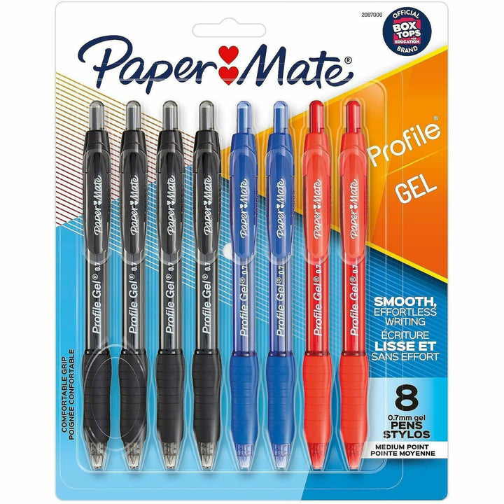 Image of Paper Mate 2097006 Profile Gel Pen, 0.7 mm Pen Point, Retractable, Black, Blue, Red Ink, Gel-based, 8 / Pack