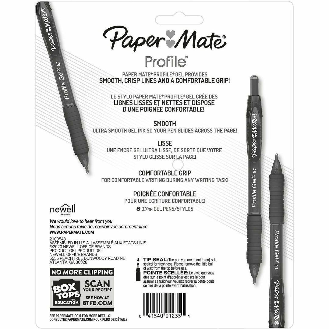 Image of Paper Mate 2097006 Profile Gel Pen, 0.7 mm Pen Point, Retractable, Black, Blue, Red Ink, Gel-based, 8 / Pack