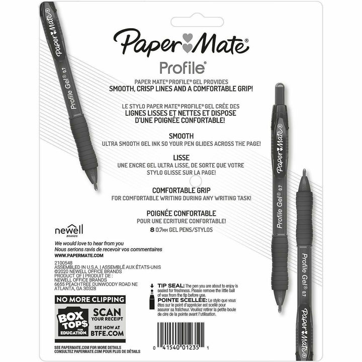 Image of Paper Mate 2097006 Profile Gel Pen, 0.7 mm Pen Point, Retractable, Black, Blue, Red Ink, Gel-based, 8 / Pack