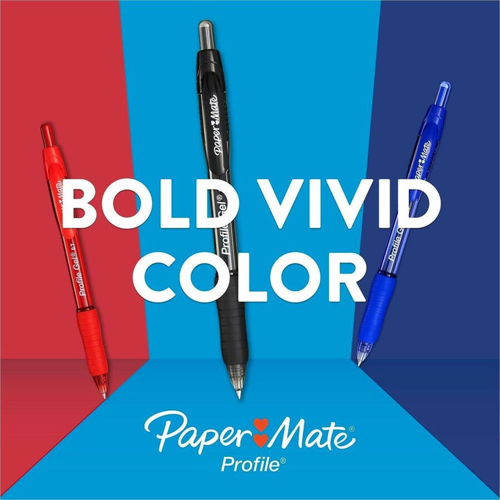 Image of Paper Mate 2097006 Profile Gel Pen, 0.7 mm Pen Point, Retractable, Black, Blue, Red Ink, Gel-based, 8 / Pack