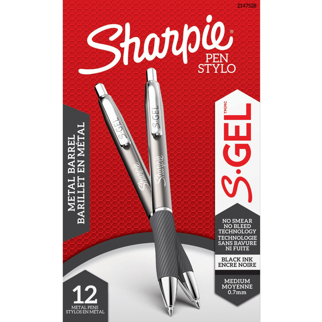 Image of Sharpie® S-Gel S-Gel Premium Metal Barrel Gel Pen, Retractable, Medium 0.7 Mm, Black Ink, Gun Metal Gray Barrel, Dozen