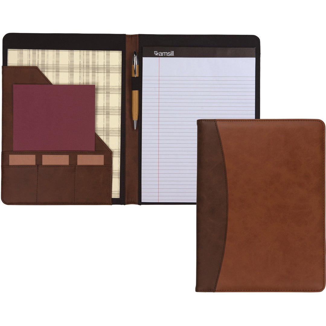 Image of Samsill® Two-Tone Padfolio with Spine Accent, 10.6w x 14.25h, Polyurethane, Tan/Brown
