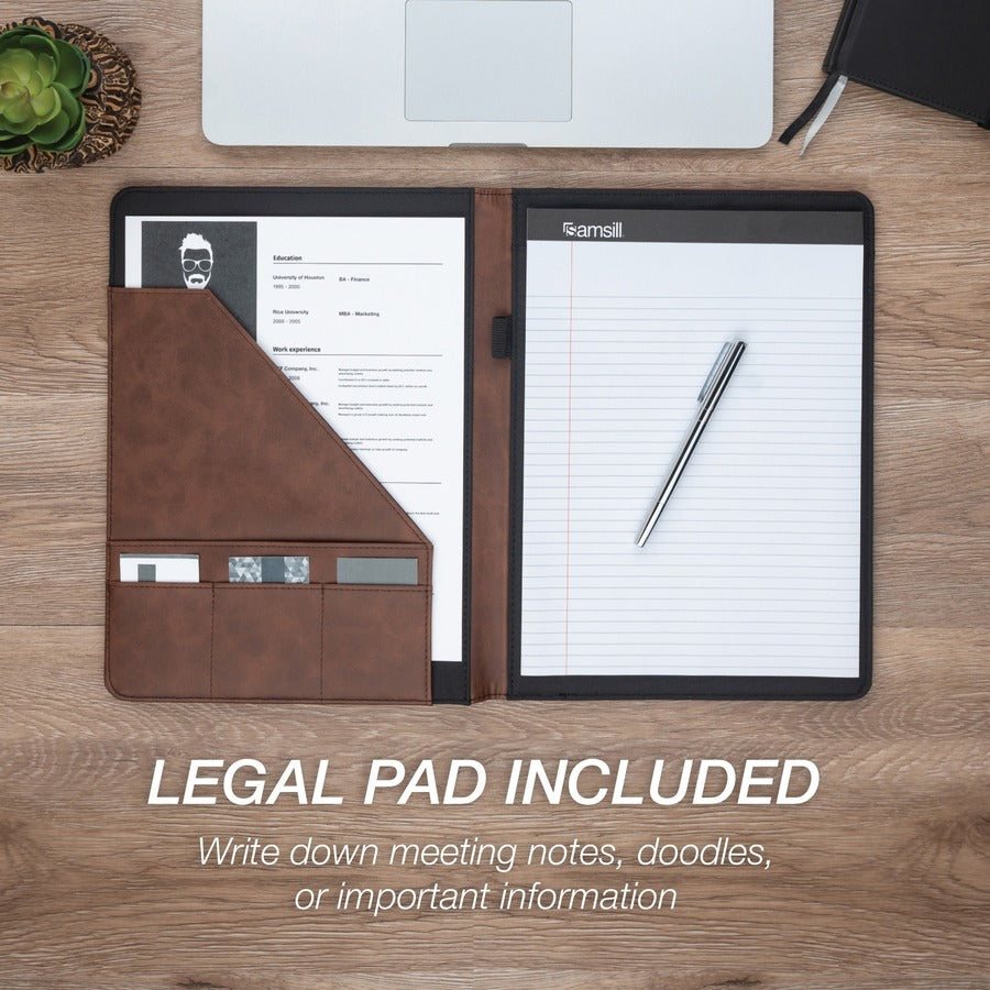 Image of Samsill® Two-Tone Padfolio with Spine Accent, 10.6w x 14.25h, Polyurethane, Tan/Brown
