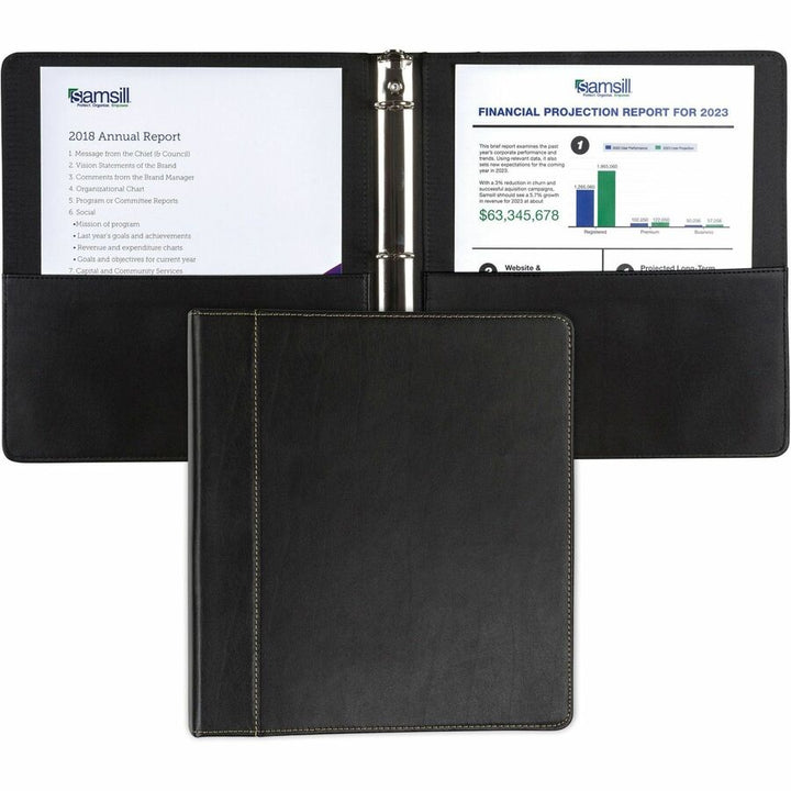 Image of Samsill® Binder,Leather,Round,w/2 Pockets,1" Cap,Letter,Black