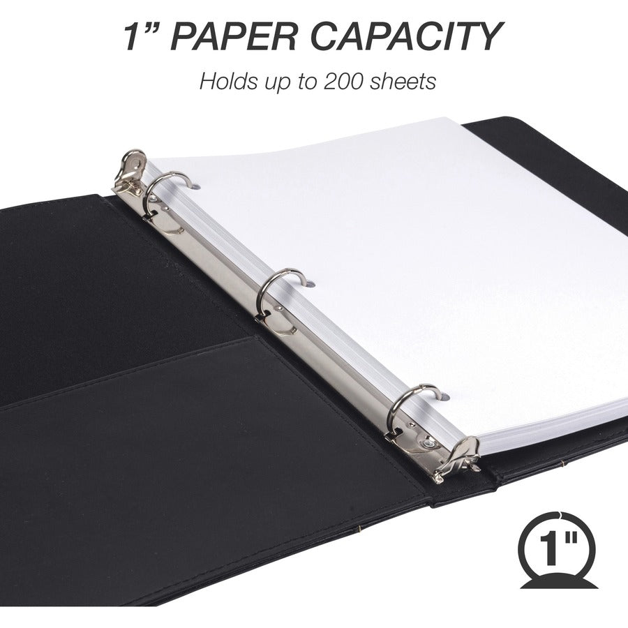 Image of Samsill® Binder,Leather,Round,w/2 Pockets,1" Cap,Letter,Black