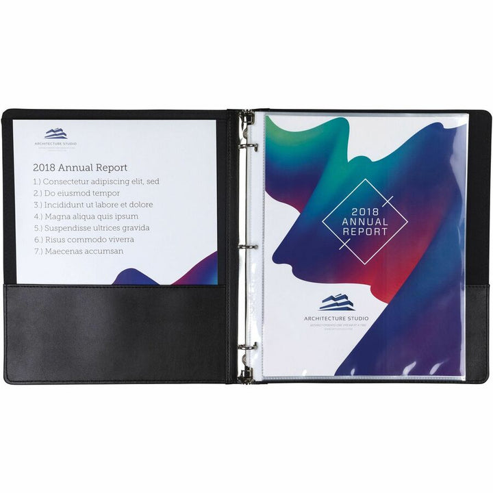 Image of Samsill® Binder,Leather,Round,w/2 Pockets,1" Cap,Letter,Black