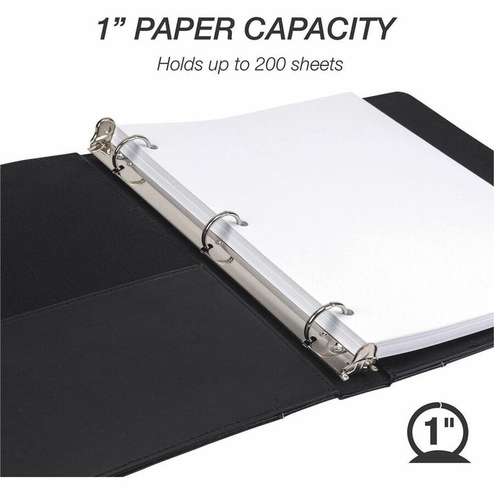 Image of Samsill® Binder,Leather,Round,w/2 Pockets,1" Cap,Letter,Black