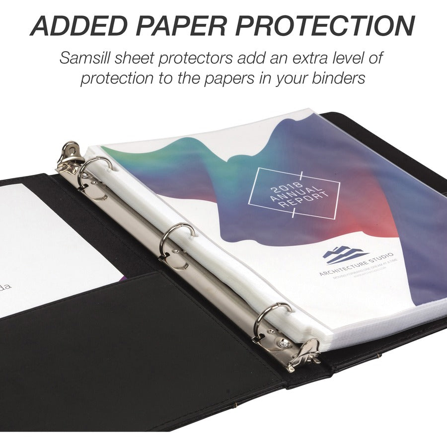 Image of Samsill® Binder,Leather,Round,w/2 Pockets,1" Cap,Letter,Black