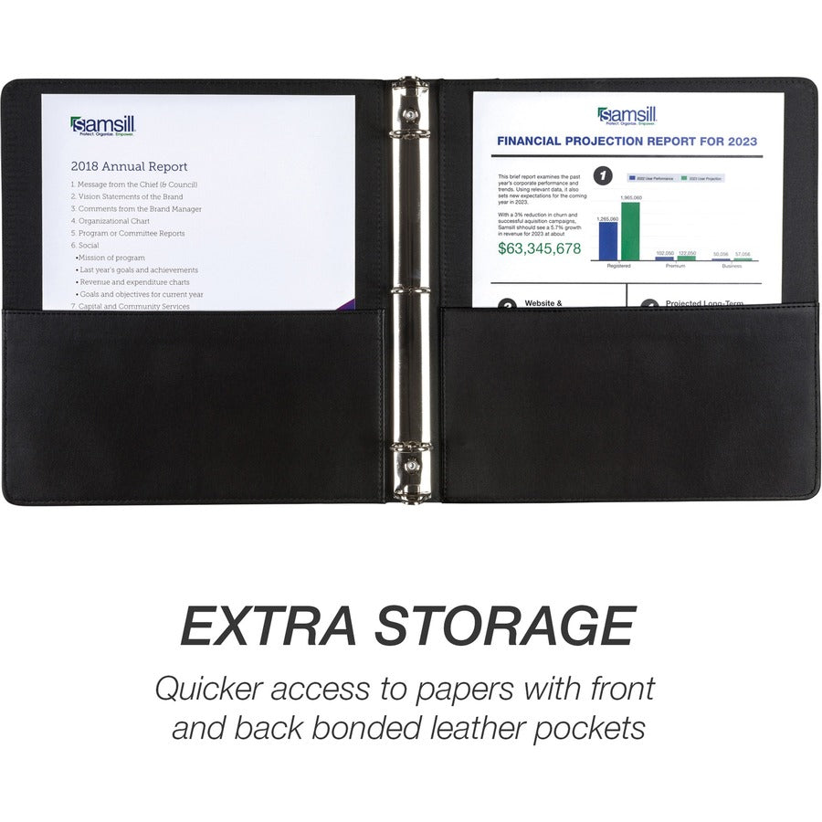 Image of Samsill® Binder,Leather,Round,w/2 Pockets,1" Cap,Letter,Black