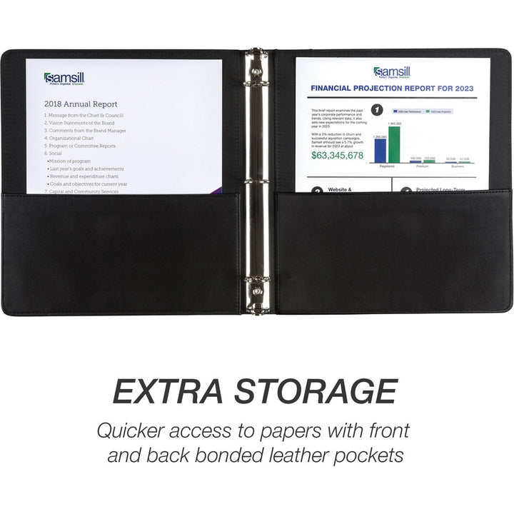 Image of Samsill® Binder,Leather,Round,w/2 Pockets,1" Cap,Letter,Black
