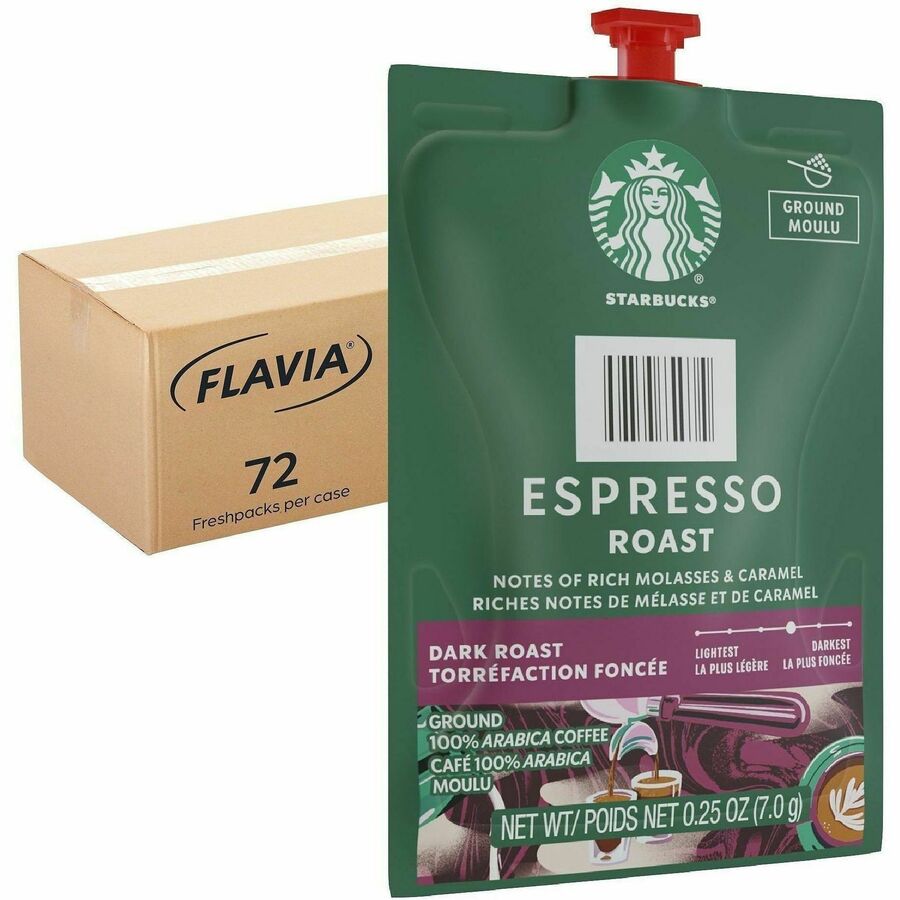 Image of Flavia 48041 Starbucks Espresso Dark Roast Coffee, Compatible with Flavia Barista, Hot Coffee, Freshpack, Espresso, Kosher, 72 / Carton