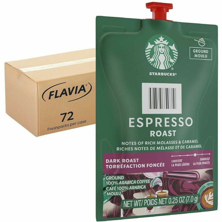Image of Flavia 48041 Starbucks Espresso Dark Roast Coffee, Compatible with Flavia Barista, Hot Coffee, Freshpack, Espresso, Kosher, 72 / Carton