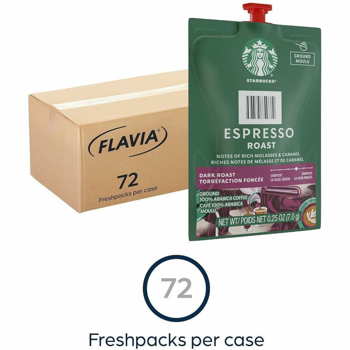 Image of Flavia 48041 Starbucks Espresso Dark Roast Coffee, Compatible with Flavia Barista, Hot Coffee, Freshpack, Espresso, Kosher, 72 / Carton