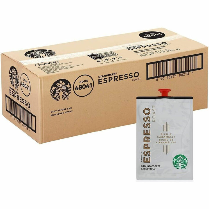 Image of Flavia 48041 Starbucks Espresso Dark Roast Coffee, Compatible with Flavia Barista, Hot Coffee, Freshpack, Espresso, Kosher, 72 / Carton
