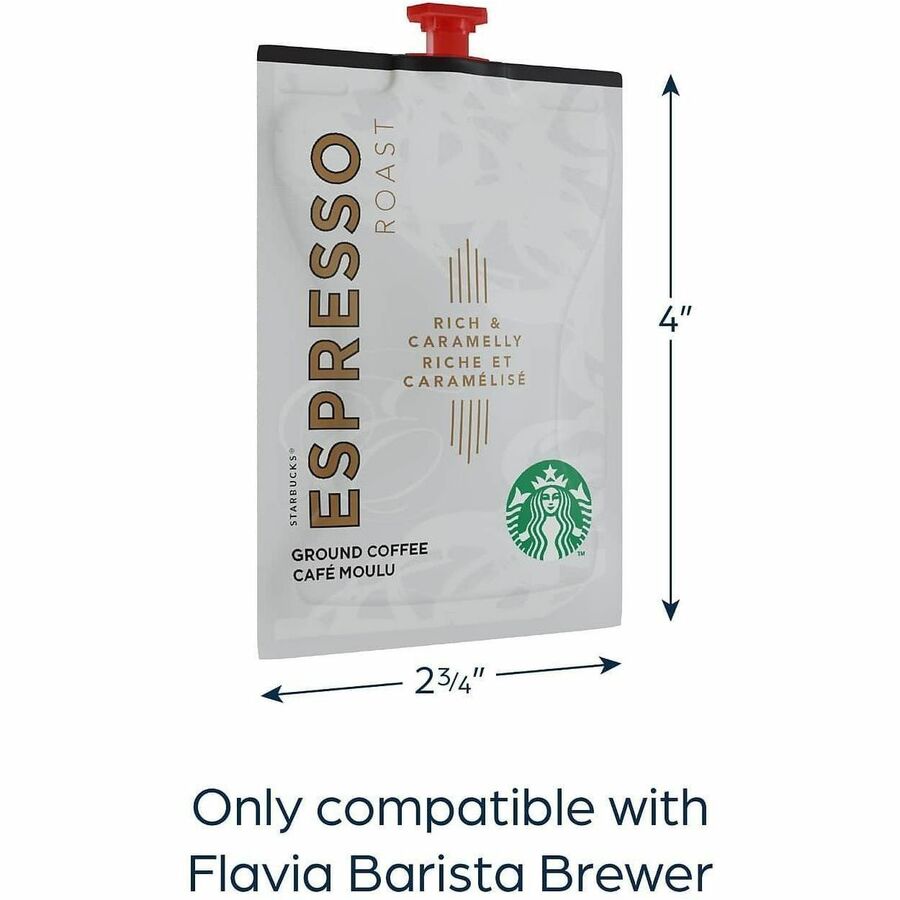 Image of Flavia 48041 Starbucks Espresso Dark Roast Coffee, Compatible with Flavia Barista, Hot Coffee, Freshpack, Espresso, Kosher, 72 / Carton