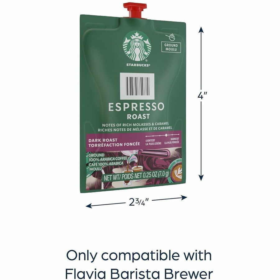 Image of Flavia 48041 Starbucks Espresso Dark Roast Coffee, Compatible with Flavia Barista, Hot Coffee, Freshpack, Espresso, Kosher, 72 / Carton