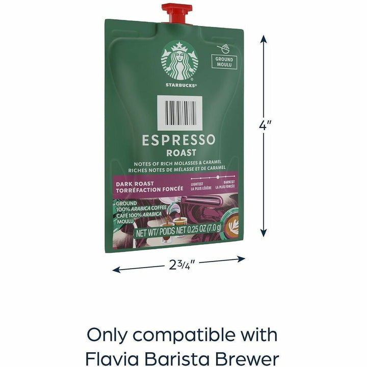 Image of Flavia 48041 Starbucks Espresso Dark Roast Coffee, Compatible with Flavia Barista, Hot Coffee, Freshpack, Espresso, Kosher, 72 / Carton