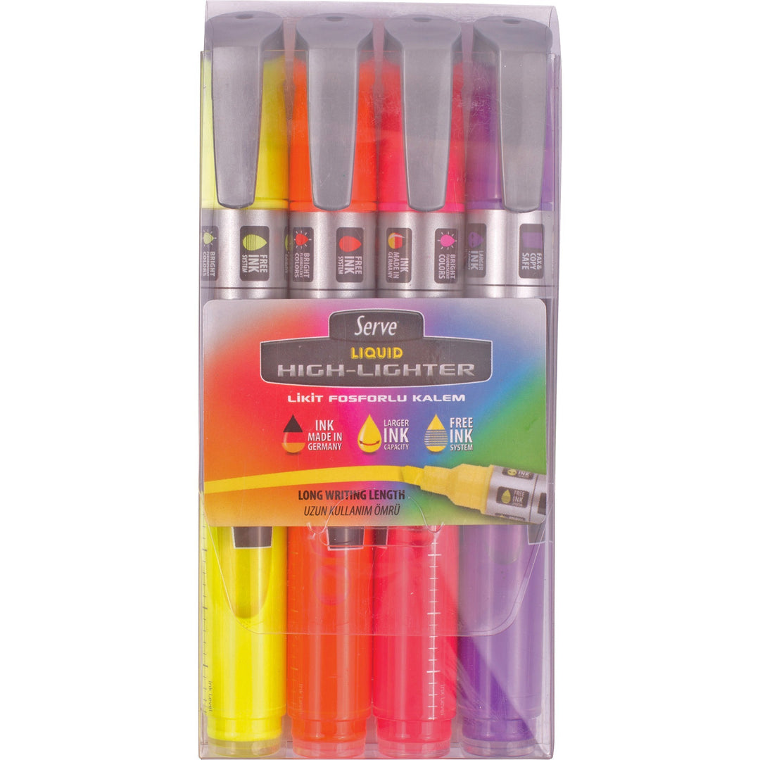 Image of Serve LKTFB4KRPA Jumbo Liquid Highlighters, Fluorescent Assorted Ink, Pigment-based, Liquid, 4 / Set