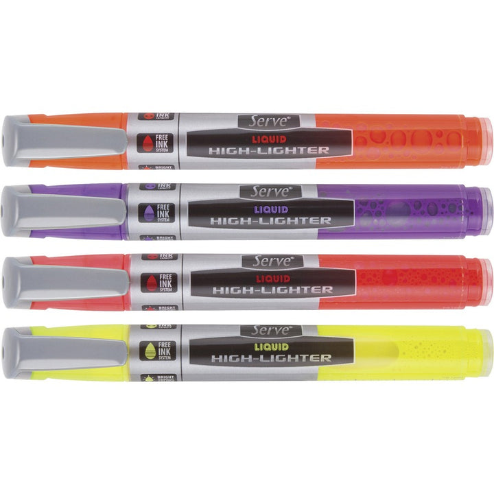 Image of Serve LKTFB4KRPA Jumbo Liquid Highlighters, Fluorescent Assorted Ink, Pigment-based, Liquid, 4 / Set