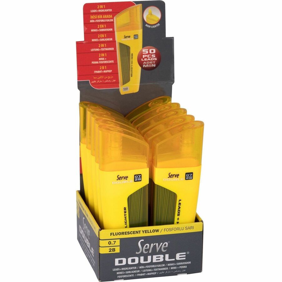 Image of Serve FMS0710 Double Leads & Highlighter, 0.7 mm Lead Size, Yellow Ink, Black Lead, 1 Each