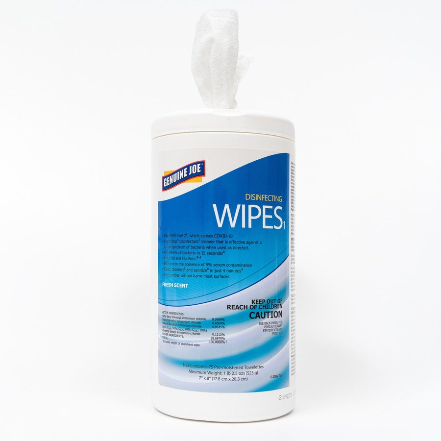 Image of Genuine Joe Wipes,Disinfecting,7"x8",75/Tub,6Tubs/CT,White