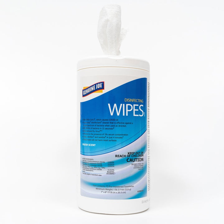 Image of Genuine Joe Wipes,Disinfecting,7"x8",75/Tub,6Tubs/CT,White