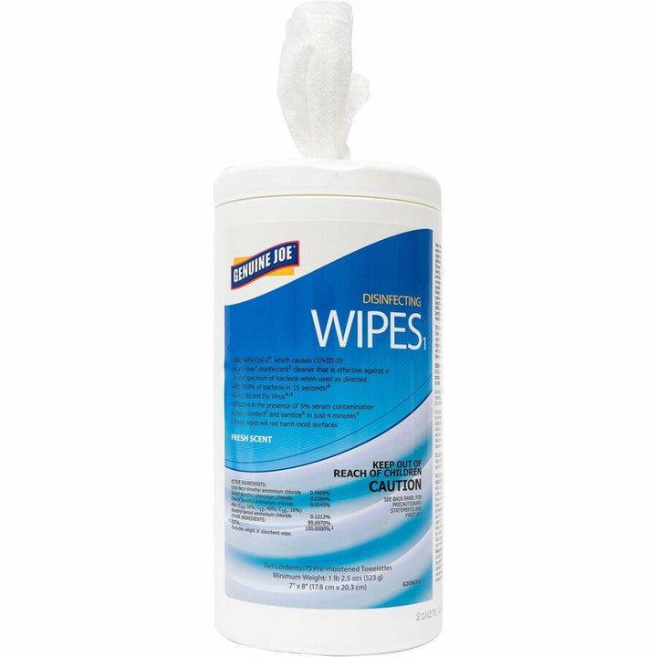 Image of Genuine Joe Wipes,Disinfecting,7"x8",75/Tub,6Tubs/CT,White